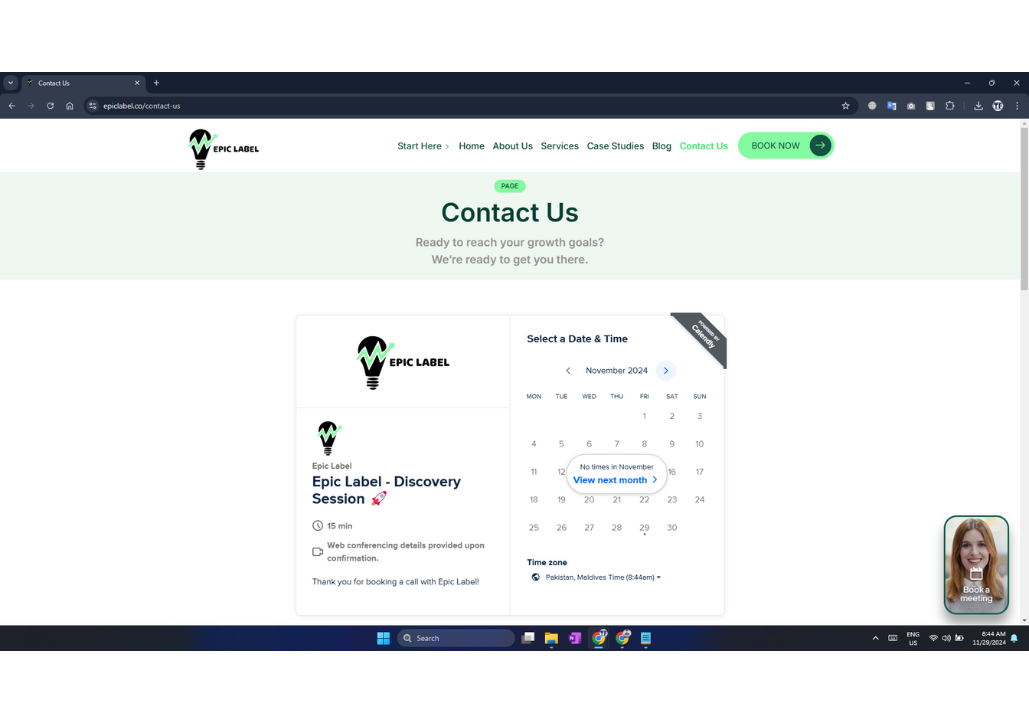 booking page